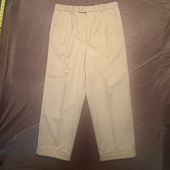 Greg Peters Men's Light Tan/Grey 100% Wool Dress Trousers Size 36 - Picture 2 of 8